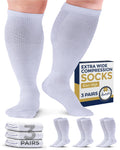 Pembrook 3 Pairs Compression Socks for Women Wide Calf Compression Socks for Women Plus Size Wide Calf Socks for Women Plus Size Compression Socks for Women White