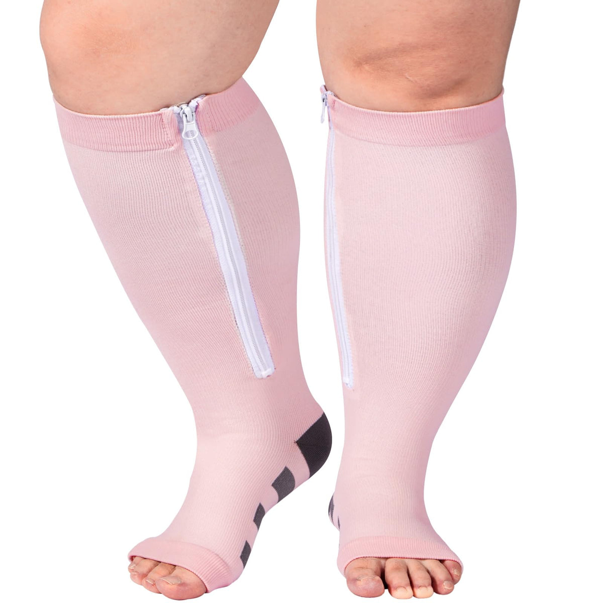 Ancrina Plus Size Zipper Compression Socks Women Toeless Compression Socks for Women Open Toe Wide Calf 15-20mmHg Support Socks